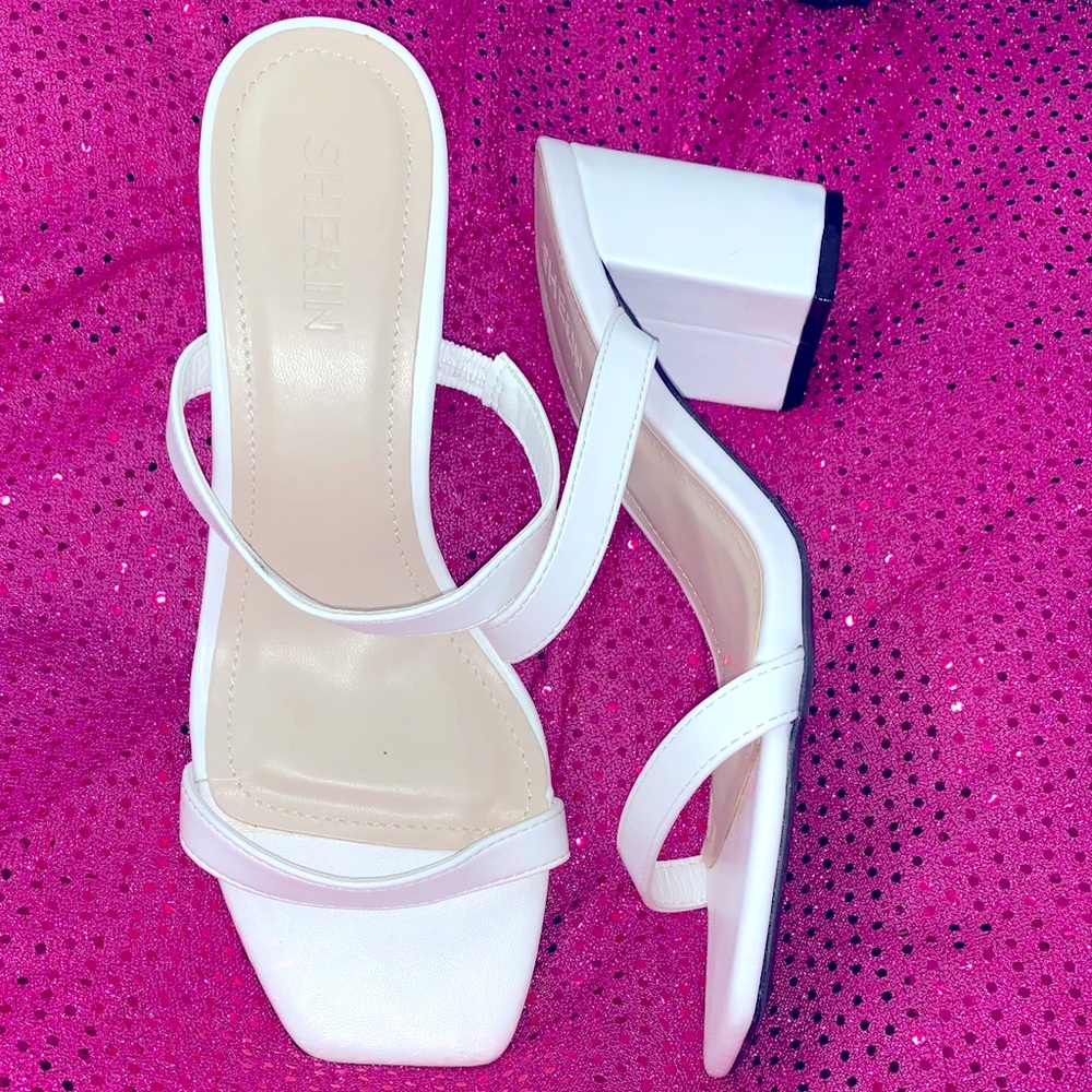 White two strap sandal heels
